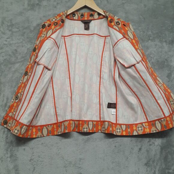 Multiples 60s/70s Printed Snap Button Grommett Women Corduroy Blazer Orange Sz L - Picture 6 of 10